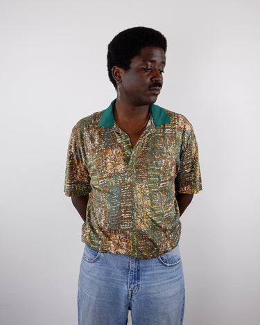 Vintage 80s crazy pattern green polo tshirt | M-L - Wholesale 80s from Vinti Vintage, Germany
