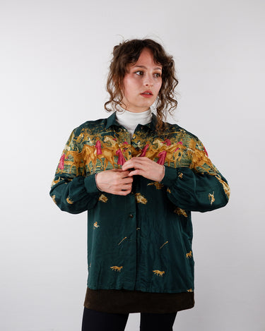 Vintage 90s dark green equestrian silk-blend button-down blouse | M-L - Wholesale 80s from Vinti Vintage, Germany