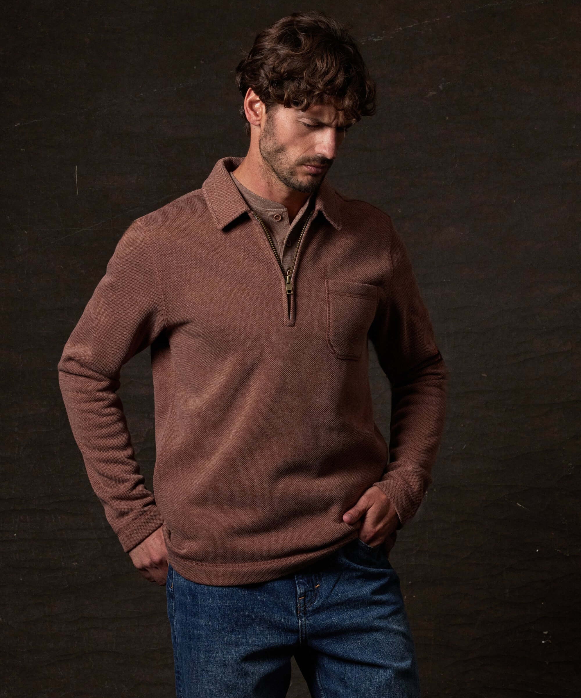 Pebble Fleece Quarter Zip in Cappuccino - Wholesale casual from Weatherproof Vintage, United States
