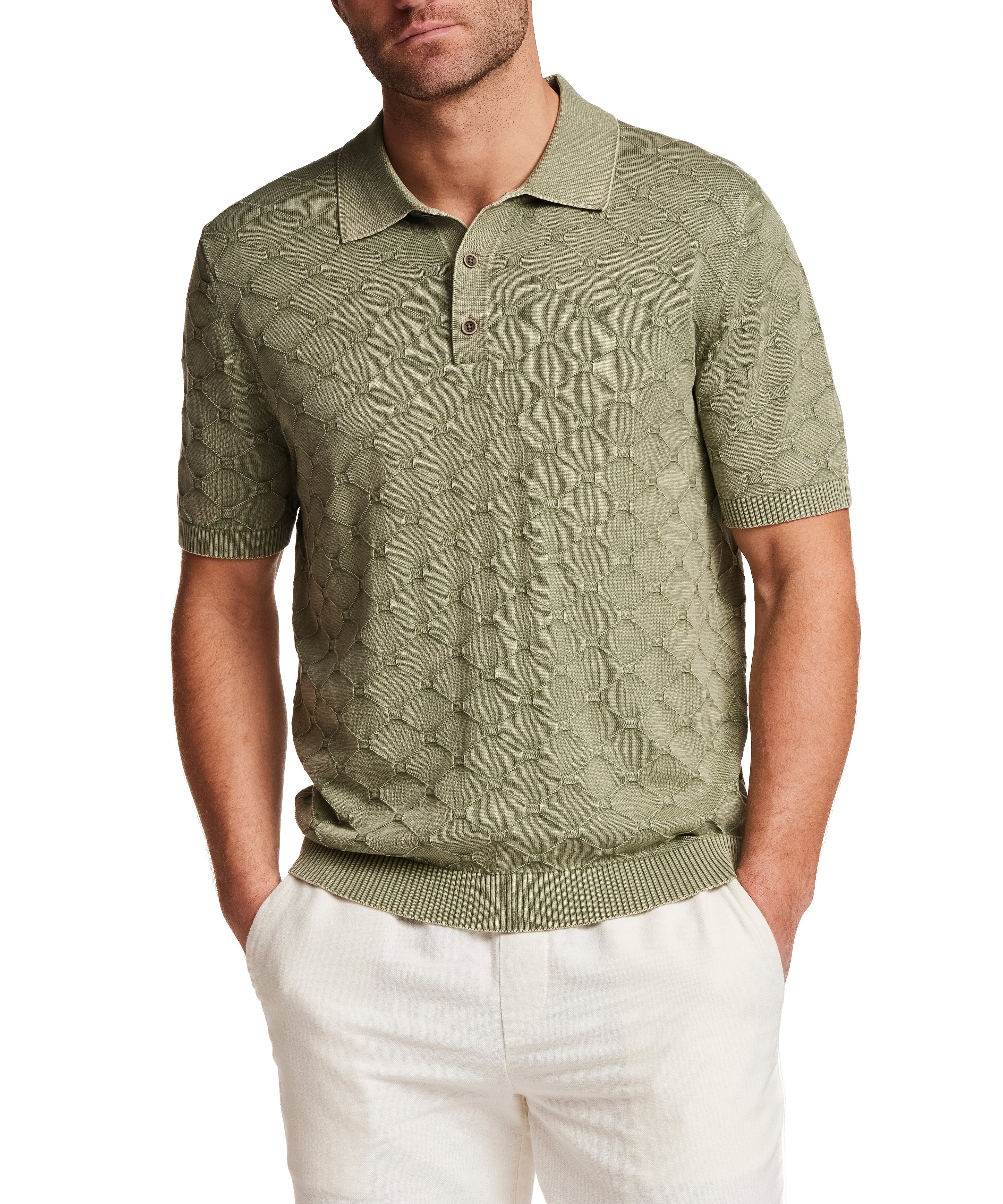 Stonewash Diamond Sweater Polo in Sea Grass - Wholesale casual from Weatherproof Vintage, United States