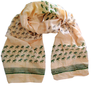 Blockprint Moose Scarf – Cream with Green and Grey Moose - Wholesale boho from Where Does It Come From?, United Kingdom