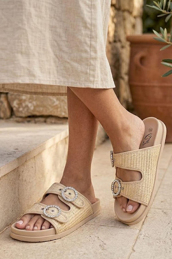 Double Strap Buckle Detail Flat Slider - Wholesale accessories from Wholesale Shopping, United Kingdom