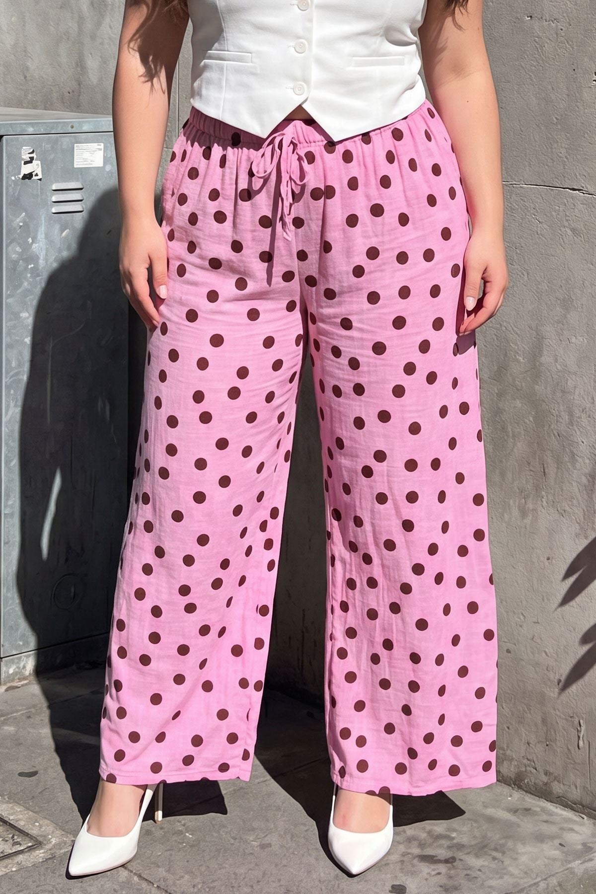 Polka Dot Print Drawstring Waistband Cotton Trousers - Wholesale accessories from Wholesale Shopping, United Kingdom