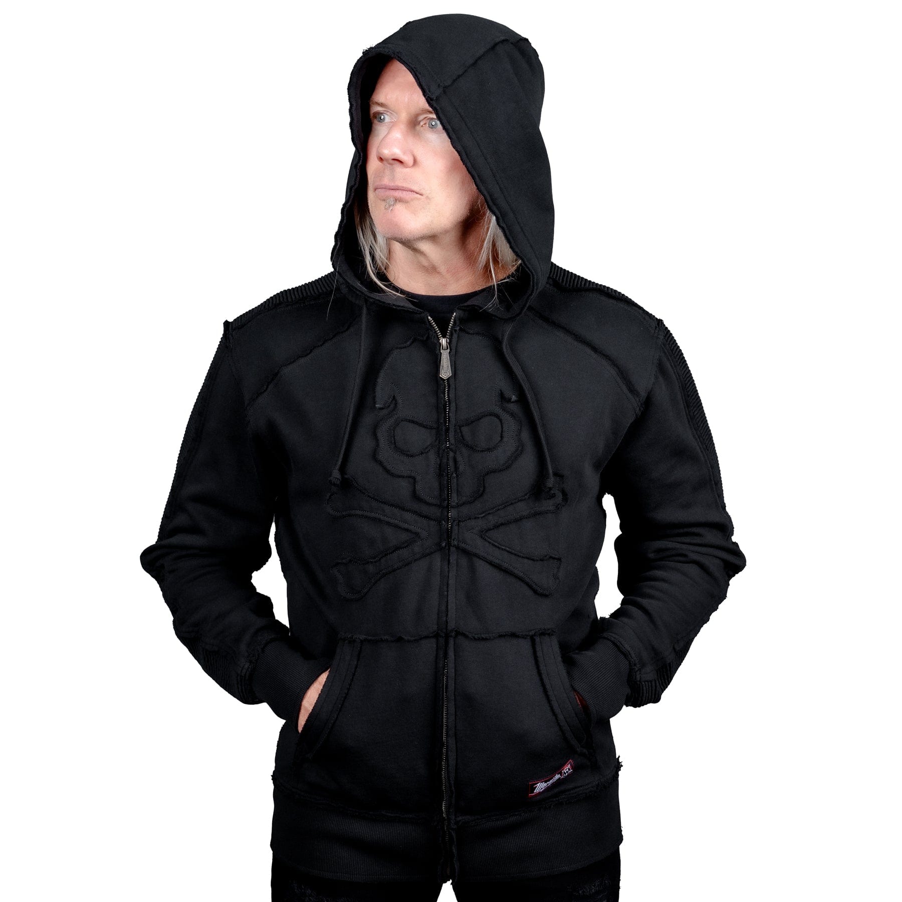 Black Skull Zip Hoodie - Wholesale accessories from Wornstar, United States