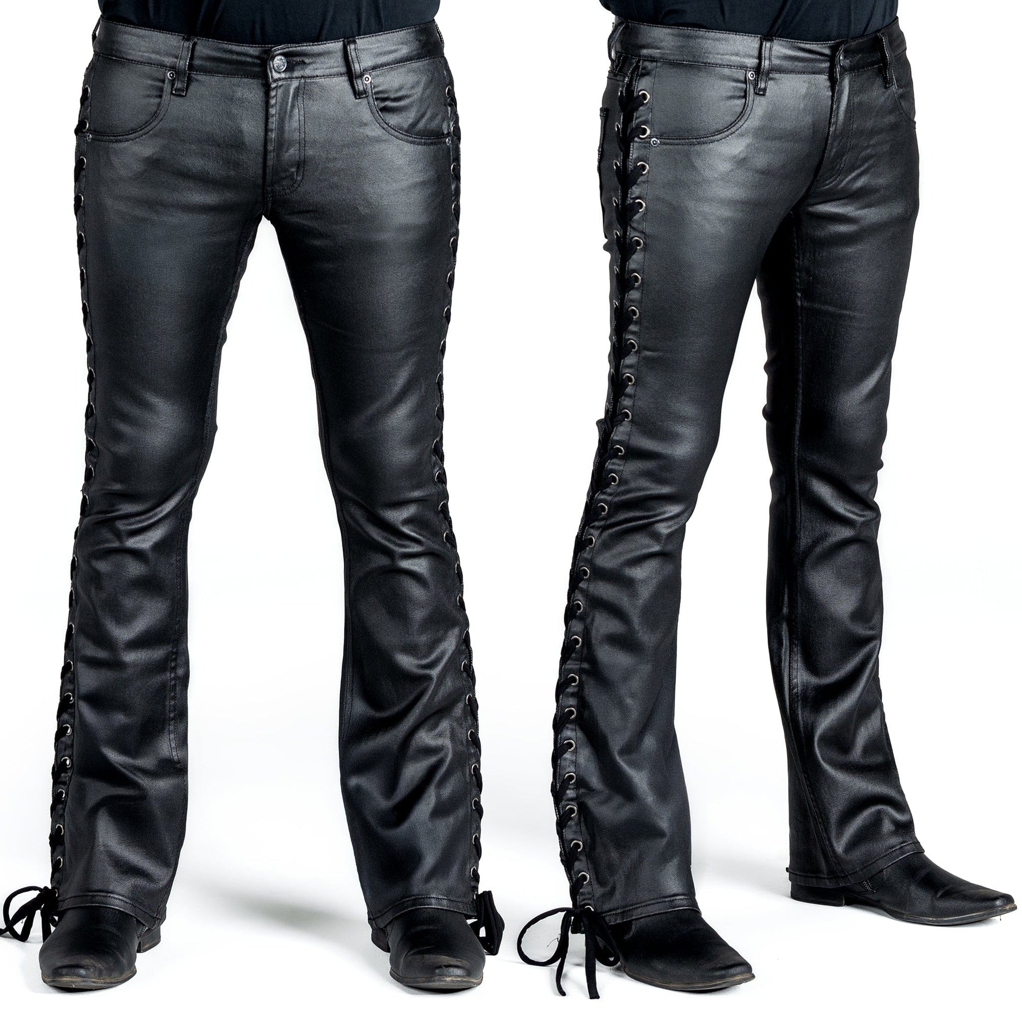 Hellraiser Side Laced Waxed Denim Jeans - Black - Wholesale accessories from Wornstar, United States