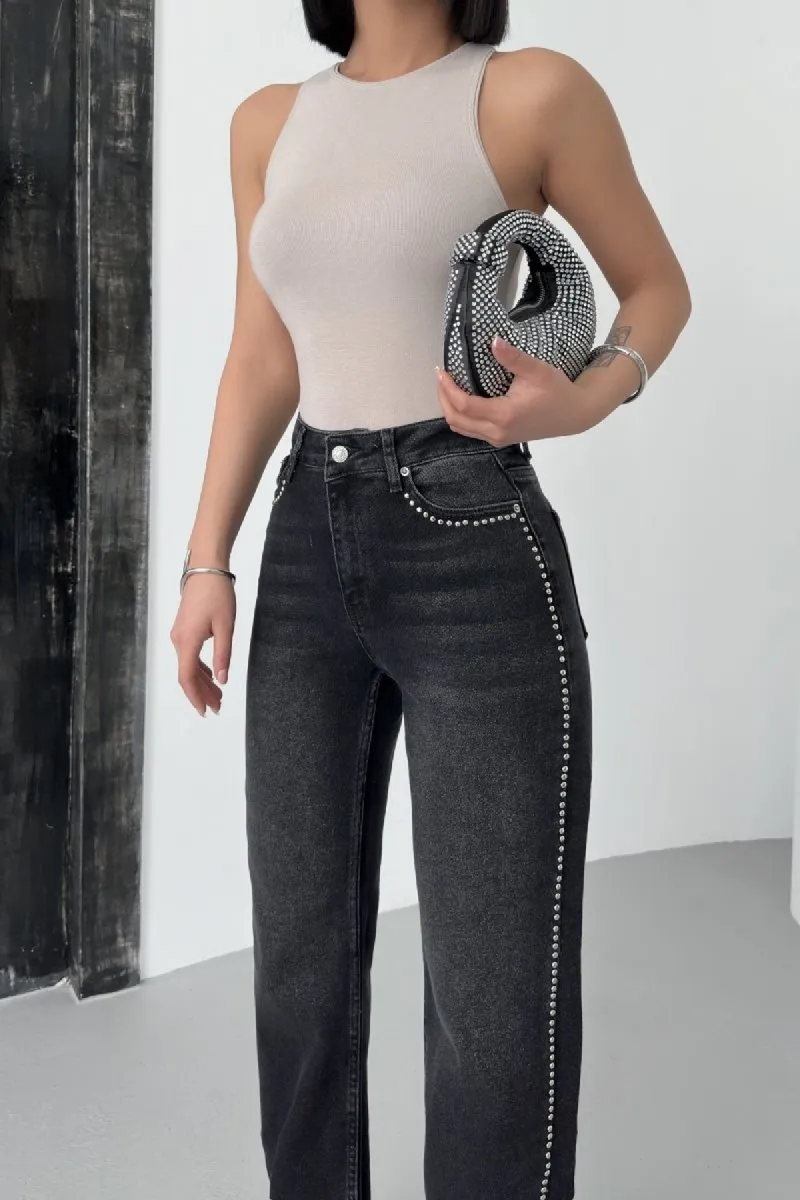 Taşlı Straight Kot Pantolon 7112 Antrasit Kot - Wholesale denim from XLove Jeans, Turkey