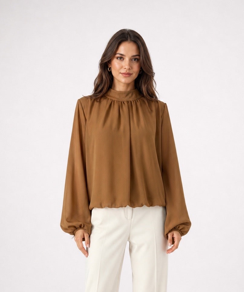 Gathered High Neck Bubble Hem Blouse - Wholesale budget from Zuppe Clothing, United Kingdom